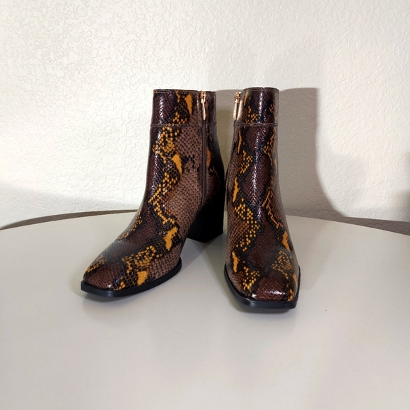 Franco Sarto Leather Snake Patterned Ankle Boots - Picture 10 of 10